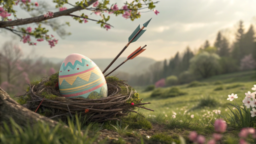 Un oeuf de paques dans son nid perce de fleches (1)